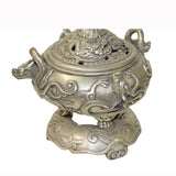 Chinese Silver Color Round Dragon Theme Incense Burner Display ws907S