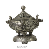 Chinese Silver Color Round Dragon Theme Incense Burner Display ws907S