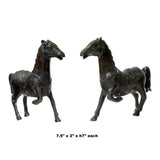 Pair Chinese Bronze Brown Metal Racing Horse Figures  ws927S