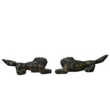 Pair Chinese Bronze Brown Metal Fengshui Pixiu Figures  ws932S