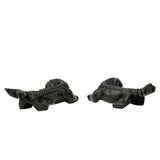 Pair Chinese Bronze Brown Metal Fengshui Pixiu Figures  ws932S