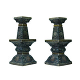 Pair Chinese Handmade Ceramic Square Motif Candle Holders Display ws941S