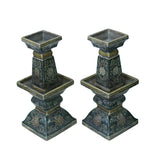 Pair Chinese Handmade Ceramic Square Motif Candle Holders Display ws941S