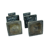 Pair Chinese Handmade Ceramic Square Motif Candle Holders Display ws941S