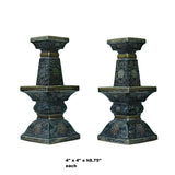 Pair Chinese Handmade Ceramic Square Motif Candle Holders Display ws941S