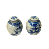 Pair Blue White Mini Oriental Graphic Porcelain Ginger Jars ws947S