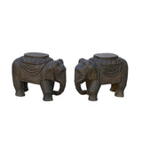 Chinese Small Pair Distressed Black Gray Stone Fengshui Elephant Statues ws954S