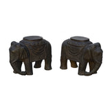 Chinese Small Pair Distressed Black Gray Stone Fengshui Elephant Statues ws954S