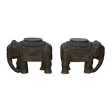 Chinese Small Pair Distressed Black Gray Stone Fengshui Elephant Statues ws954S