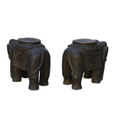 Chinese Small Pair Distressed Black Gray Stone Fengshui Elephant Statues ws954S