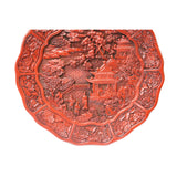 Chinese Red Resin Lacquer Round Scenery Relief Carving Accent Plate ws974S