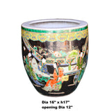 Chinese Black Oriental People Scenery Graphic Ceramic Pot Planter ws979S