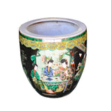 Chinese Black Oriental People Scenery Graphic Ceramic Pot Planter ws979S