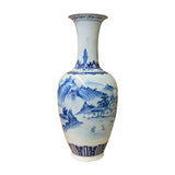 Chinese Blue & White Porcelain Oriental Mountain Scenery Graphic Vase ws981S