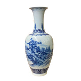 Chinese Blue & White Porcelain Oriental Mountain Scenery Graphic Vase ws981S