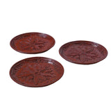 Chinese Red Resin Lacquer Round Flower Motif Plate 3 Pieces ws999S