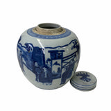 Hand-paint Scholars Graphic Blue White Porcelain Ginger Jar ws1746S