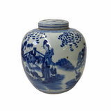Oriental Hand-paint People Scenery Graphic Blue White Porcelain Ginger Jar ws1706S