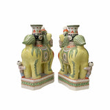 Pair Vintage Yellow Foo Dog Shape Candle Holder Vase Displays ws1766S