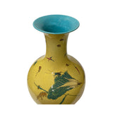 Chinese Handmade Crackle Yellow Porcelain Fruit Grasshopper Graphic Vase ws1648S
