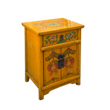 Chinese Distressed Mango Yellow Fishes Graphic End Table Nightstand cs7186S