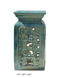 Chinese Ceramic Clay Turquoise Green Square Tall Pedestal Stand 